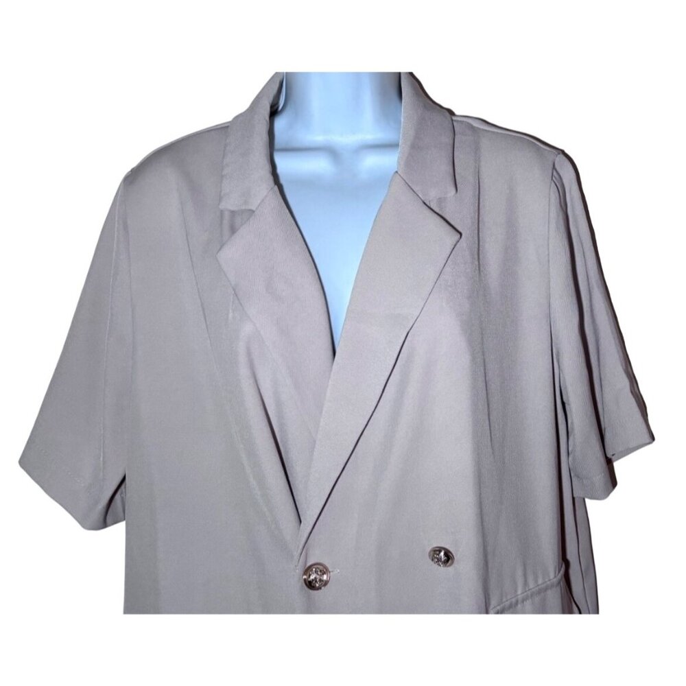 Oversized Women's Beige Double-Breasted Short Sleeve Blazer Jacket Size Large - Picture 2 of 7